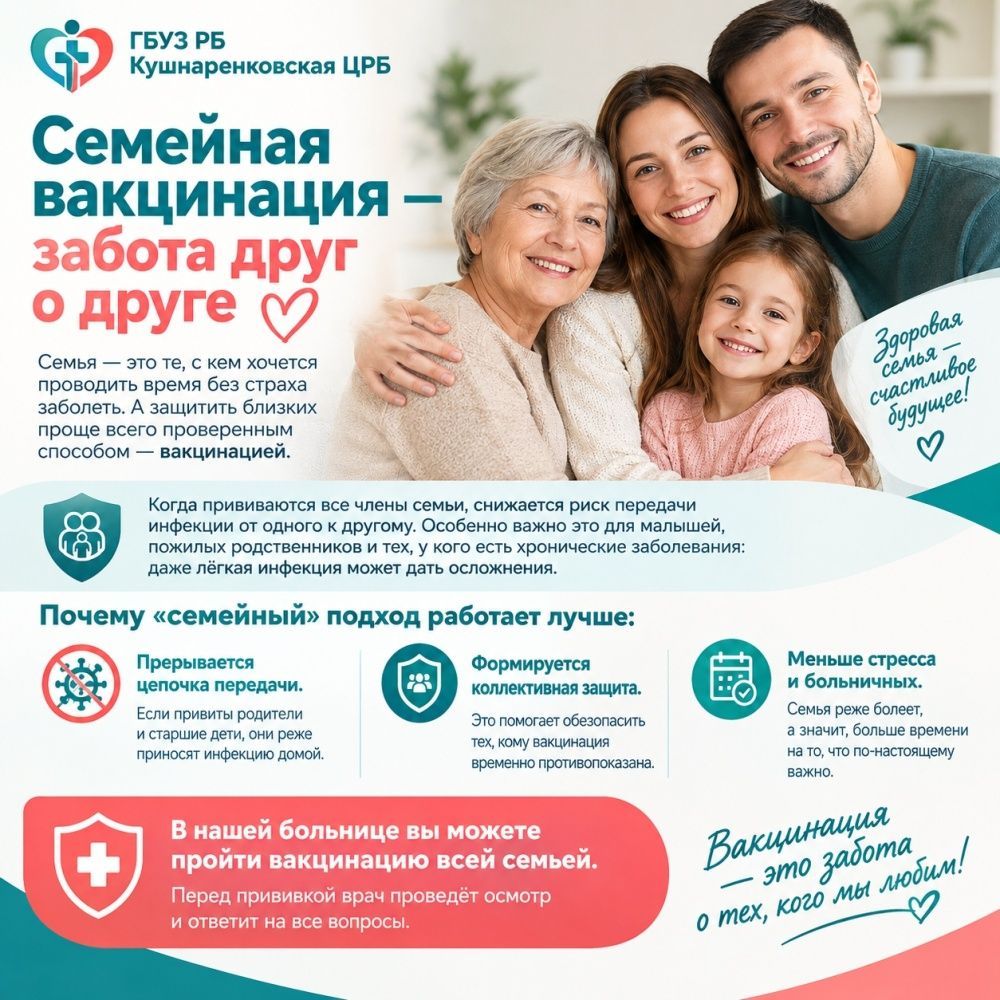Кушнаренковская ЦРБ: семейная вакцинация - забота друг о друге